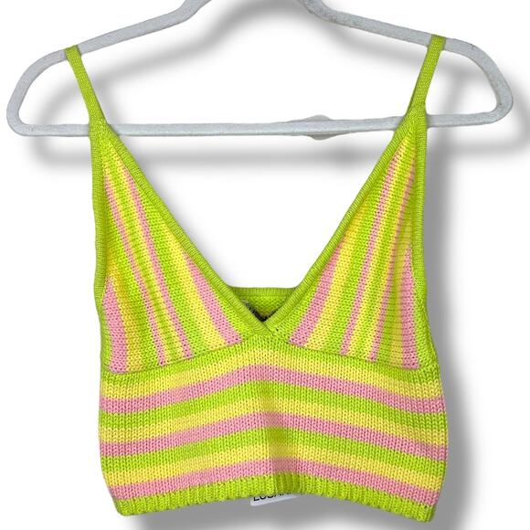 Lusana NWT Citron Katie Crochet Knit Stripe V-Neck Tank Top Small - Picture 1 of 5